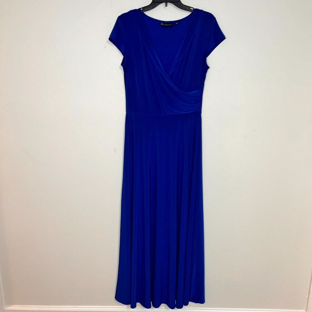 New York & Company Maxi Dress Womens Medium Blue Surplice Neck Modest Minimalist